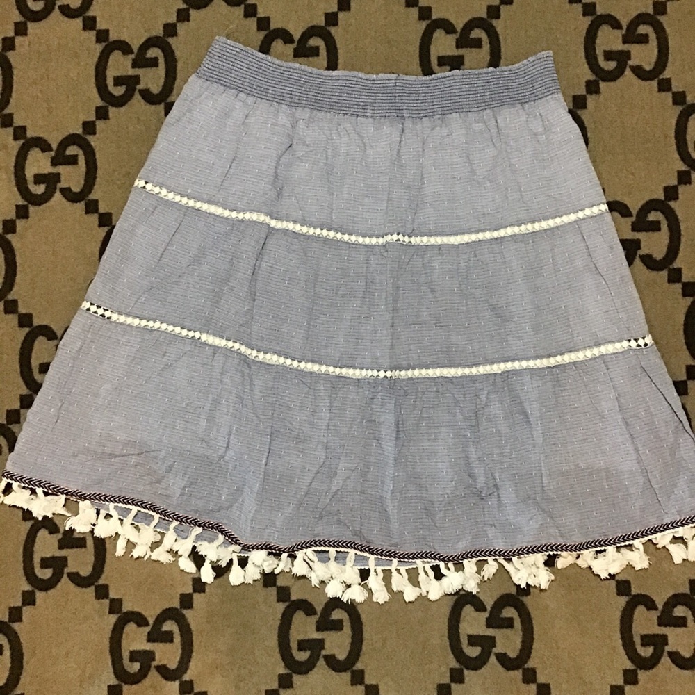 Women’s Blue Midi Full Skirt with Tassels Fringes